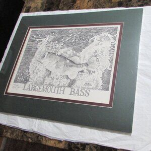 NEW MERLE JOHNSON 1990 Matted Largemouth Bass Lithograph #162/5000 Signed